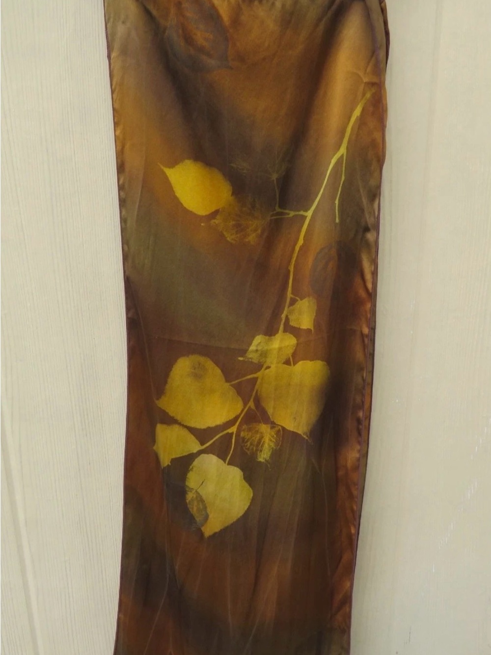 Brown & Gold Yellow Botanical 100% Silk Scarf